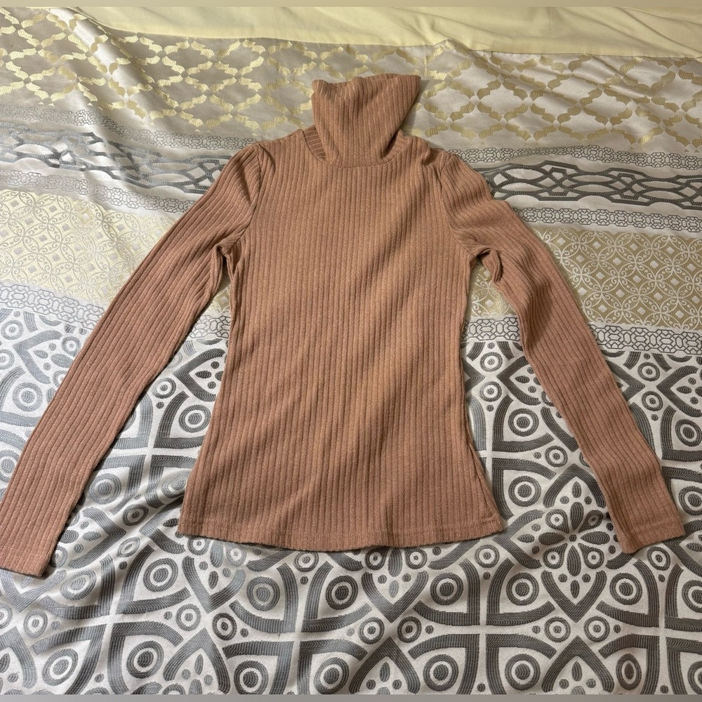 Shein Women's Ribbed Turtleneck Sweater - Tan